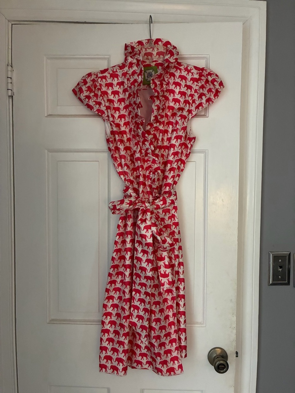 Elizabeth McKay Red and White Elephant Print Dress